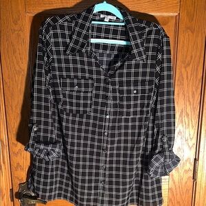 Notations Black and White Checkered Blouse